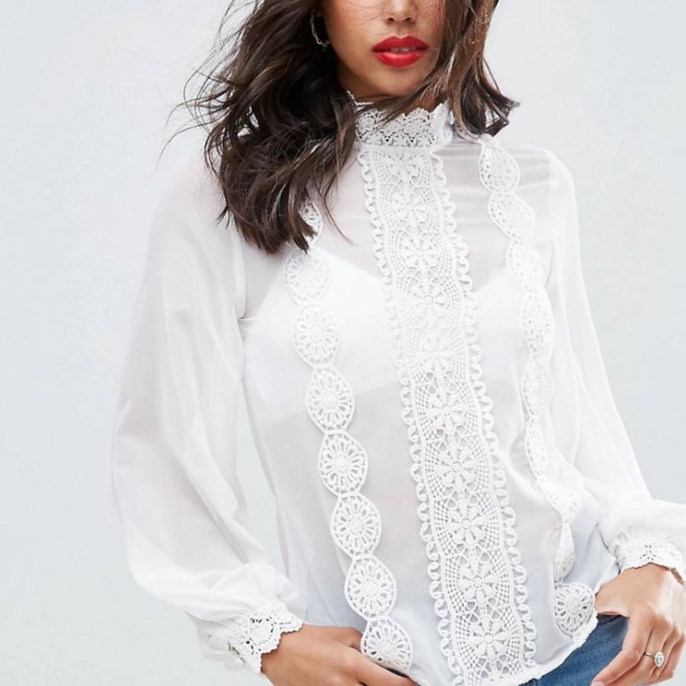 ASOS High Neck Sheer Blouse - Picture 3 of 6